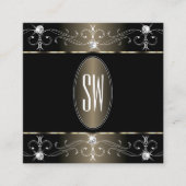 黒かわいらしとベージュのオーナメントモノグラ華美ム スクエア名刺 (正面)