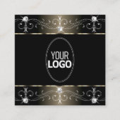 黒かわいらしとベージュの華美オーナメント（ロゴ付き） スクエア名刺 (正面)