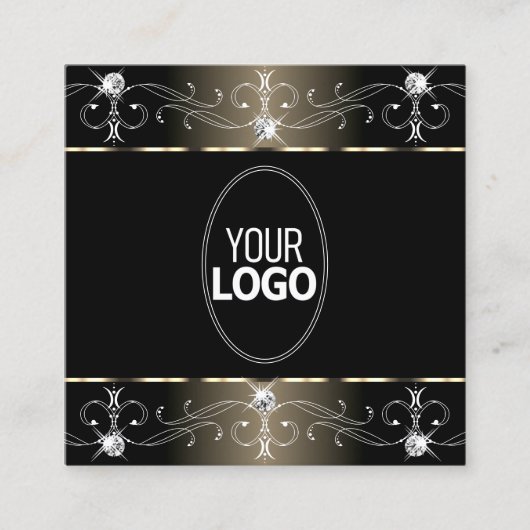 黒かわいらしとベージュの華美オーナメント（ロゴ付き） スクエア名刺 (正面)