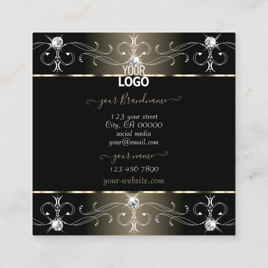 黒かわいらしとベージュの華美オーナメント（ロゴ付き） スクエア名刺 (裏面)