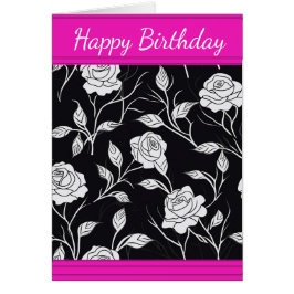 黒かわいらしと白のバラのグリーティングカード