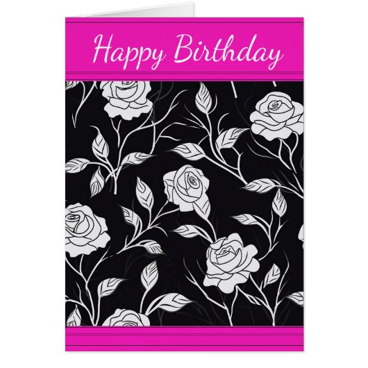 黒かわいらしと白のバラのグリーティングカード (正面)