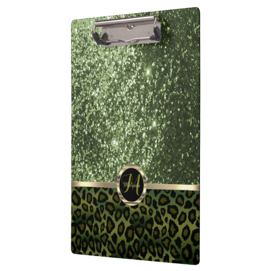 黒かわいらしと緑のグリッターデザインクリップボード クリップボード (左)