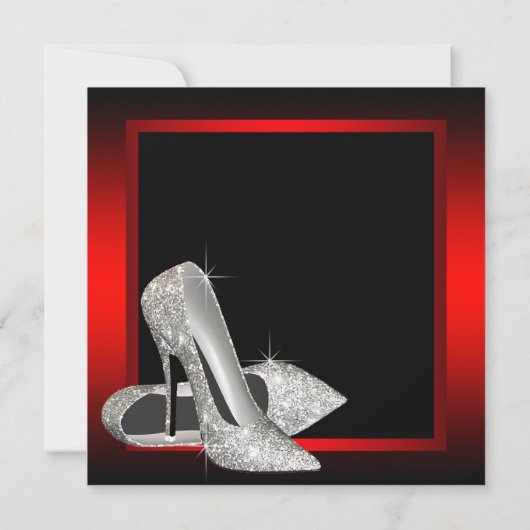 黒かわいらしと赤のグリッターハイヒール誕生日 招待状 (裏面)