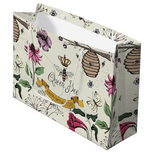 黒かわいらしと金ゴールドのビークラウン王室の写真 ラージペーパーバッグ (正面アングル)