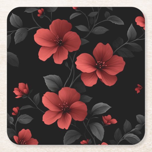 黒かわいらしに赤い夏の花 スクエアペーパーコースター (正面)
