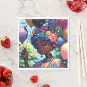 黒かわいらしアニメ女子誕生日 スタンダードランチョンナプキン (インサイチュ)