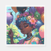 黒かわいらしアニメ女子誕生日 スタンダードランチョンナプキン (正面)