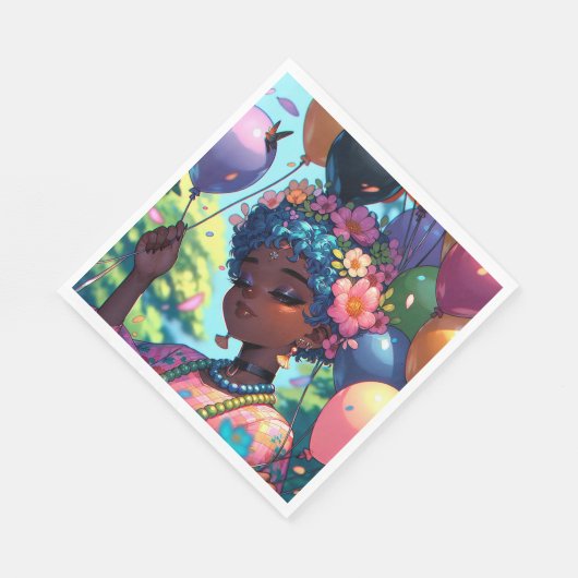 黒かわいらしアニメ女子誕生日 スタンダードランチョンナプキン (角)