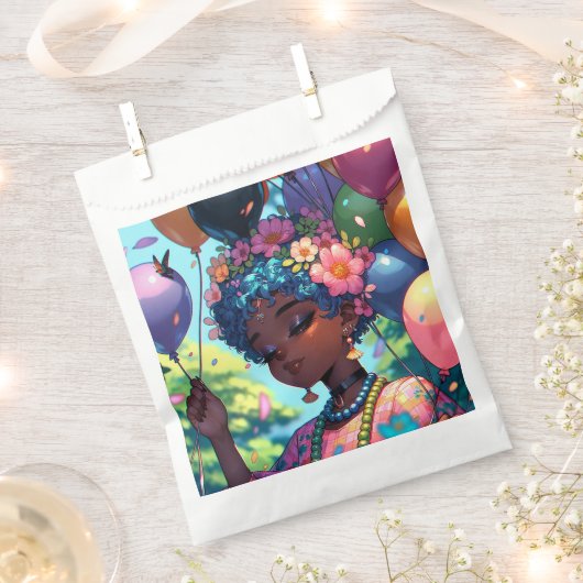 黒かわいらしアニメ女子誕生日 フェイバーバッグ (クリップ留めされた状態)