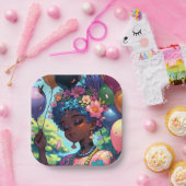 黒かわいらしアニメ女子誕生日 ペーパープレート (パーティー)