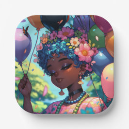 黒かわいらしアニメ女子誕生日 ペーパープレート