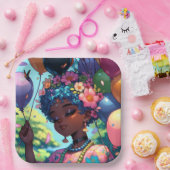 黒かわいらしアニメ女子誕生日 ペーパープレート (パーティー)