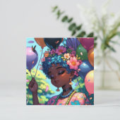 黒かわいらしアニメ女子誕生日 招待状 (スタンド正面)