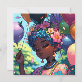 黒かわいらしアニメ女子誕生日 招待状