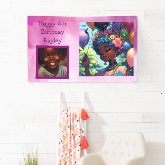 黒かわいらしアニメ女子誕生日 横断幕 (インサイチュ)