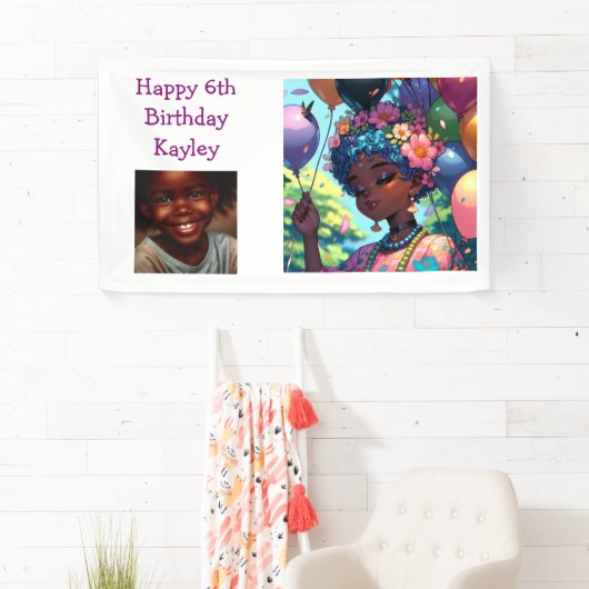 黒かわいらしアニメ女子誕生日 横断幕 (インサイチュ)