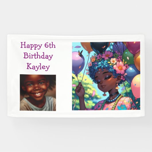 黒かわいらしアニメ女子誕生日 横断幕 (横)