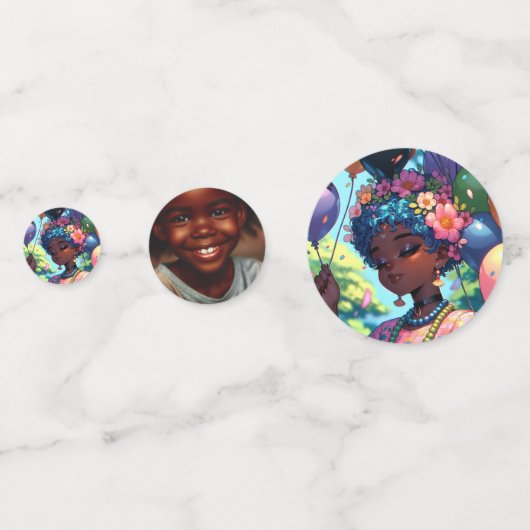 黒かわいらしアニメ誕生日女子パーソナライズされた コンフェッティ (裏面)