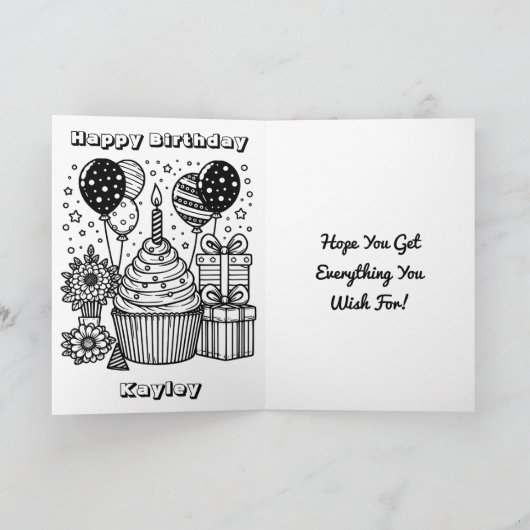 黒かわいらしアニメ誕生日風船 カード (内部)