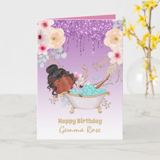 黒かわいらしガーリー女の子の誕生日 – 多くのテーマ カード (黄色い花)