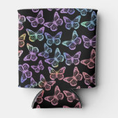 黒かわいらしガーリー蝶の模様の虹色 缶クーラー (正面)