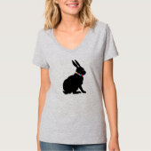 黒かわいらしシルエットバニー花付き Tシャツ (正面)