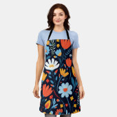 黒かわいらしフェミニン花柄 エプロン (着用した状態)