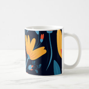 黒かわいらしフェミニン花柄 コーヒーマグカップ