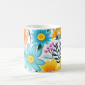 黒かわいらしフェミニン花柄 コーヒーマグカップ (中央)