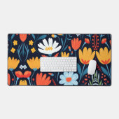 黒かわいらしフェミニン花柄 デスクマット (キーボード&マウス)