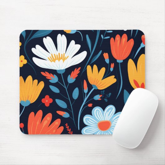 黒かわいらしフェミニン花柄 マウスパッド (マウス)