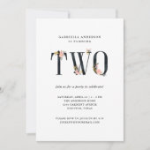 黒かわいらしフローラ文字 | 2回目の誕生日パーティー 招待状 (正面)