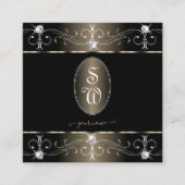 黒かわいらしプラチナ華美オーナメントイニシャル スクエア名刺 (正面)