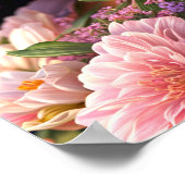 黒かわいらし人女性ピンクの花デジタルアート ポスター (角)