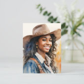 黒かわいらし女性のカーボーイアフリカ系アメリカ人女性 ポストカード (スタンド正面)