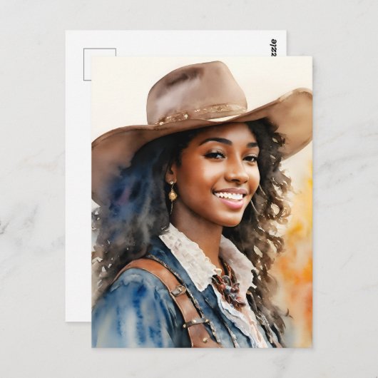 黒かわいらし女性のカーボーイアフリカ系アメリカ人女性 ポストカード (正面/裏面)