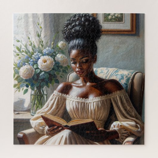 黒かわいらし女読のAブックアート ジグソーパズル (縦)