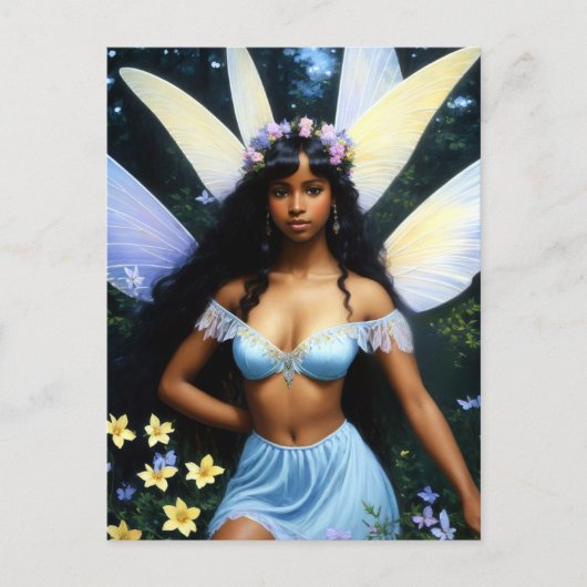 黒かわいらし妖精ガールメラニン魔法アート ポストカード (正面)