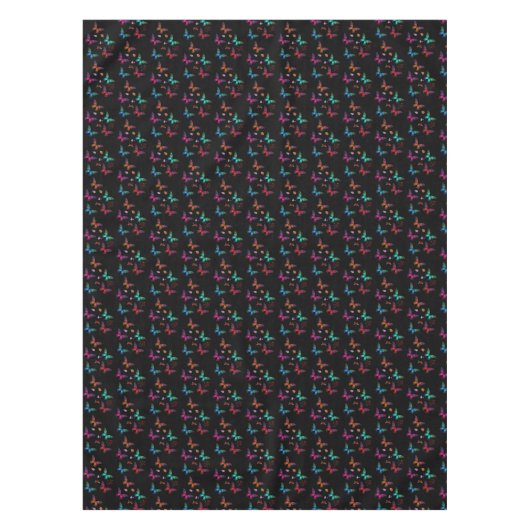 黒かわいらし柄の宝石トーン蝶 テーブルクロス (正面)