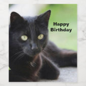 黒かわいらし猫フォト誕生日 ワインラベル (シングルラベル)