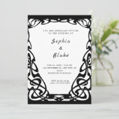 黒かわいらし白アールデコ結婚 招待状 (スタンド正面)