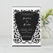 黒かわいらし白アールデコ結婚 招待状 (スタンド正面)