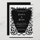 黒かわいらし白アールデコ結婚 招待状 (正面/裏面)