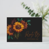 黒かわいらし素朴焦したオレンジ色のフローラ結婚の 出欠カード (スタンド正面)