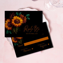 黒かわいらし素朴焦したオレンジ色のフローラ結婚の 出欠カード