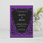 黒かわいらし紫アールデコ結婚 招待状 (スタンド正面)