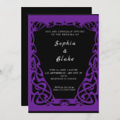 黒かわいらし紫アールデコ結婚 招待状 (正面/裏面)