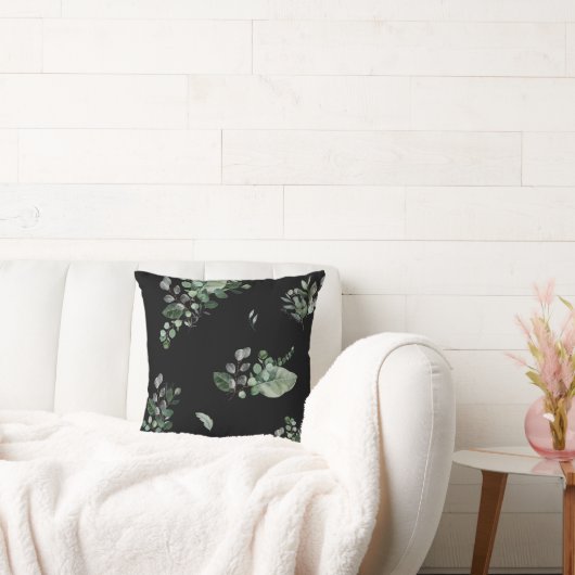 黒かわいらし緑植物性プリント枕 クッション (ソファ)