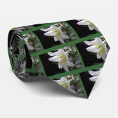 黒かわいらし色の純粋な白のイースターユリの花 ネクタイ (ロール)